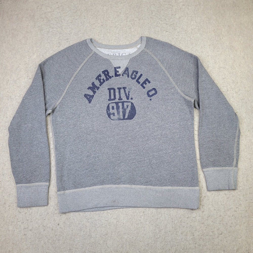 Vintage American‎ Eagle Sweatshirt Mens L Gray Pullover Crew Neck Div 917